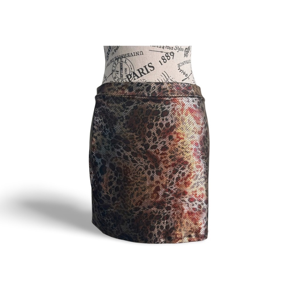 Y2K Vintage Snake and Leopard Copper silver red wet look Mini Skirt Medium